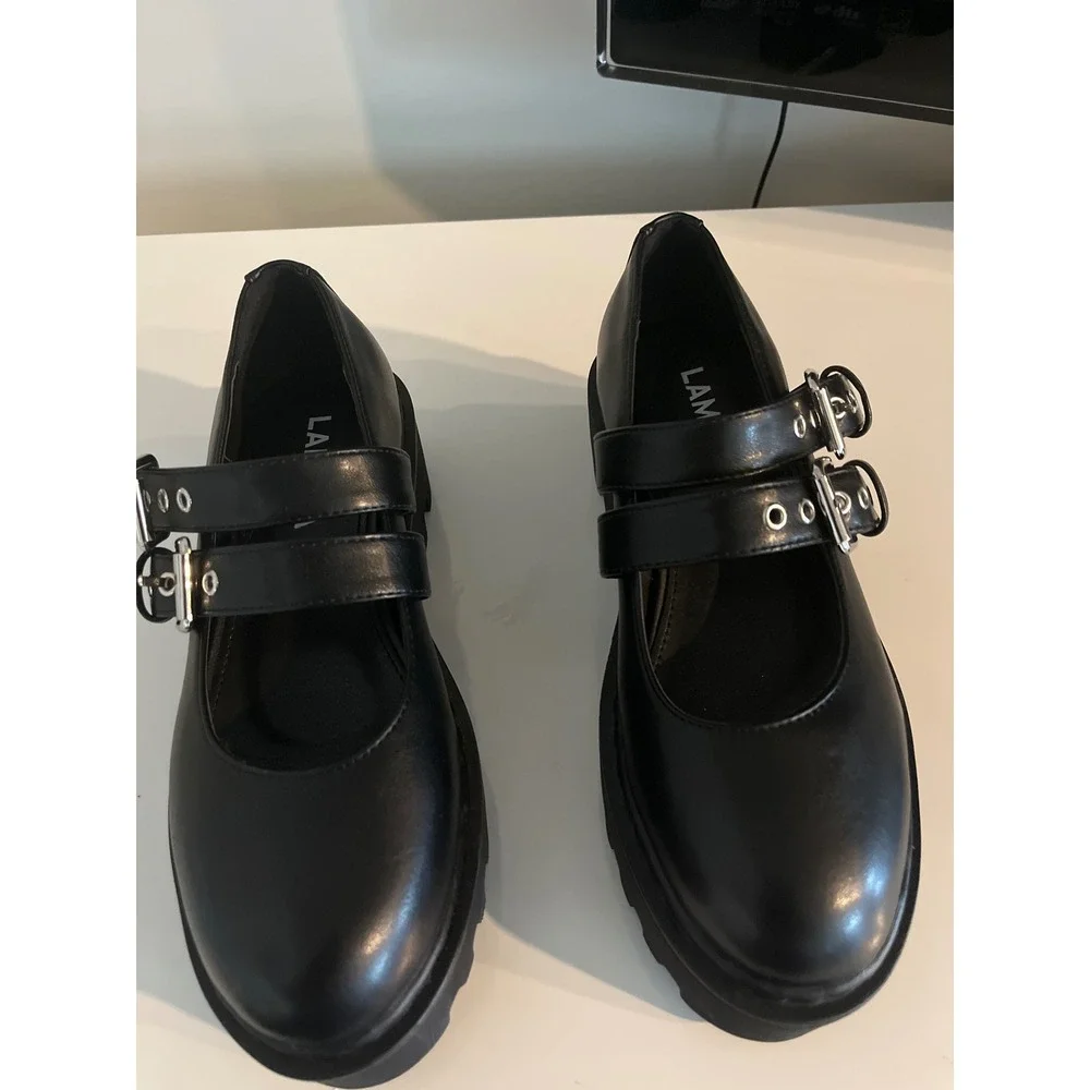 Lamoda Black Double Buckle Platform Mary Jane Lug Sole Shoes Womens 7 Goth‎ Punk
